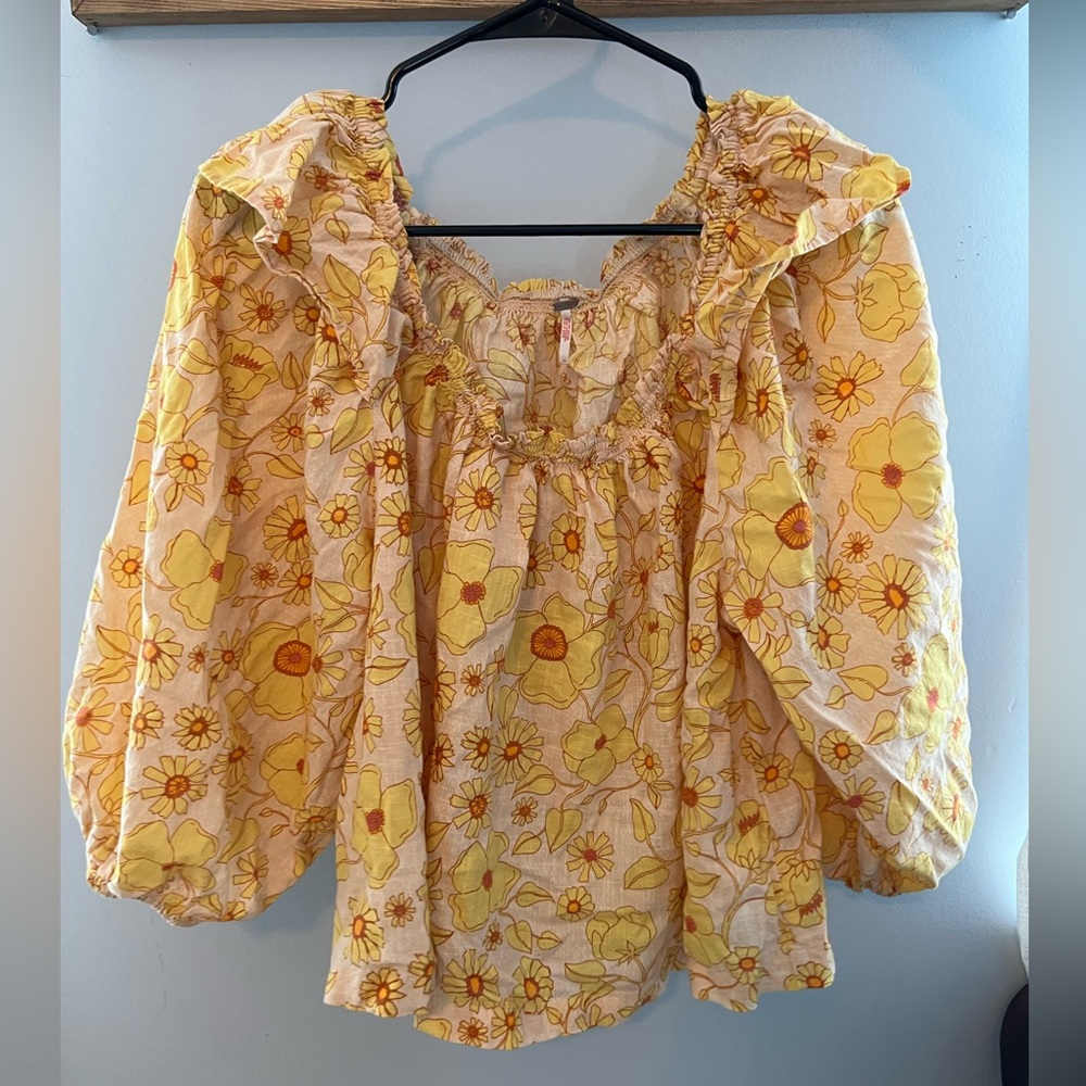 Free People Floral Ruffle Blouse
